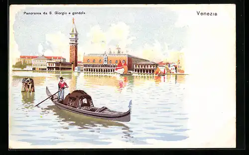 Lithographie Venezia, Panorama da S. Giorgio e gondola