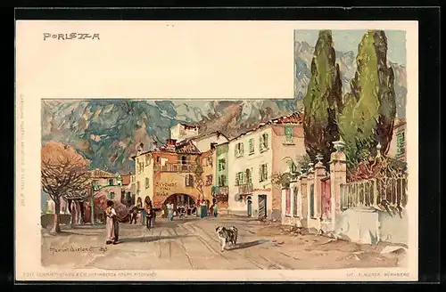 Künstler-AK Portezza, Strassenpartie im Ort
