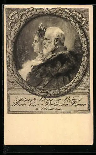 Künstler-AK König Ludwig III. und Königin Maria Therese von Bayern im Portrait