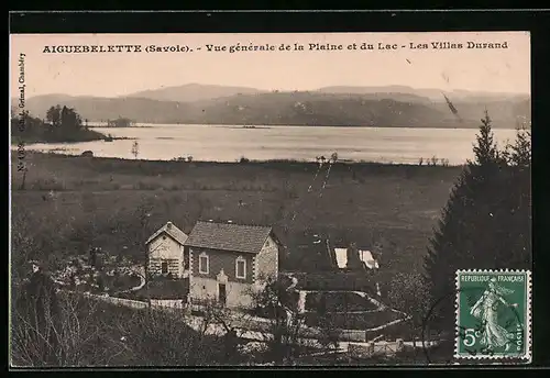 AK Aiguebelette-le-Lac, Vue gènèrale de la Plaine et du Lac-Les Villas Durand