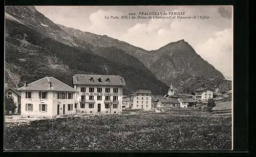 AK Pralognan-la-Vanoise, La Poste, Hotel du Dome de Chasseforèt et Hameau de l`Èglise