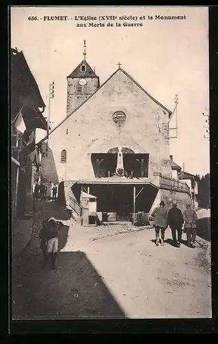 AK Flumet, L`Èglise et le Monument aux Morts de la Guerre