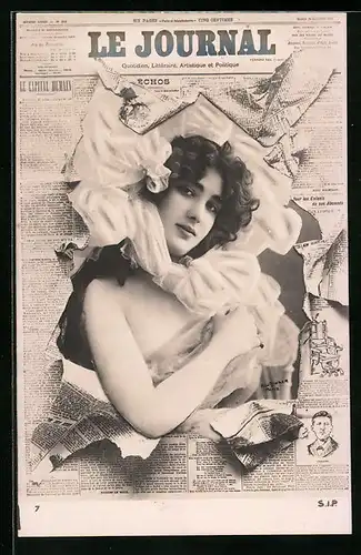 AK Zeitung Le Journal, hübsches Mädchen schaut durch die Zeitung
