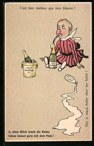 AK Baby trinkt Wein-O, diese Milch trank die Mama schon immer gern mit dem Papa !