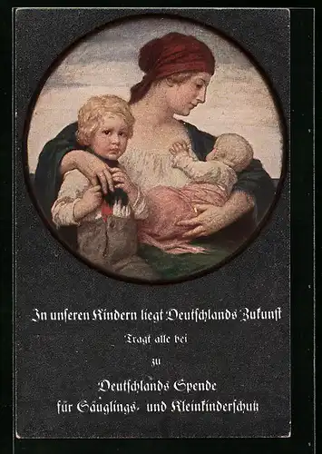 AK Junge Mutter mit zwei Kleinkindern, Kinderfürsorge