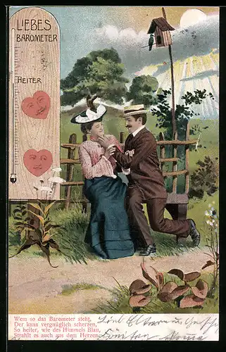 AK Junges Liebespaar auf einer Bank, Liebes-Barometer