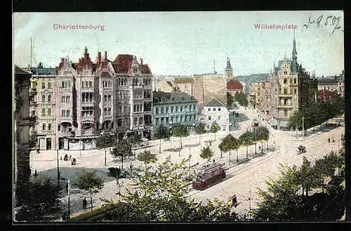 AK Berlin-Charlottenburg, Wilhelmplatz mit Strassenbahn