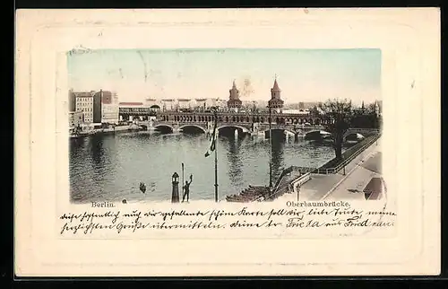 AK Berlin-Friedrichshain, Blick auf die Oberbaumbrücke