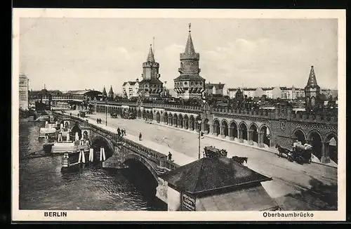 AK Berlin-Friedrichshain, Partie an der Oberbaumbrücke