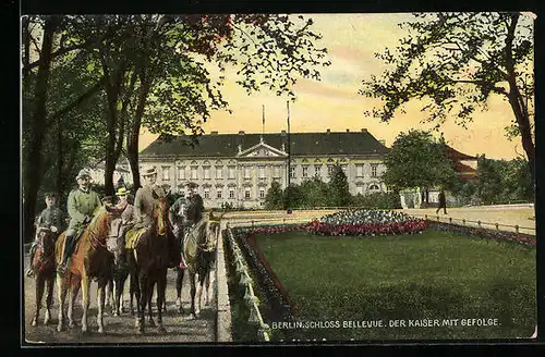 AK Berlin-Tiergarten, Schloss Bellevue, der Kaiser mit Gefolge