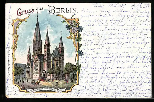 Lithographie Berlin-Charlottenburg, Kaiser Wilhelm Gedächtnis-Kirche