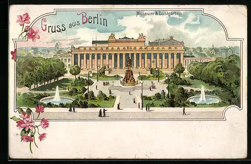 Lithographie Berlin, Lustgarten mit Museum