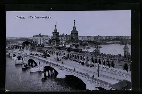 AK Berlin-Friedrichshain, Blick auf die Oberbaumbrücke