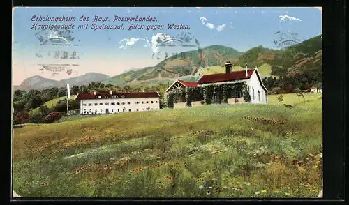 AK Brannenburg, Erholungsheim des Bayr. Postverbandes, Hauptgebäude mit Speisesaal