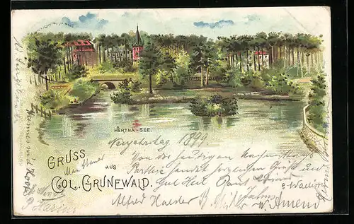 Lithographie Berlin-Grunewald, Idylle am Hertha-See