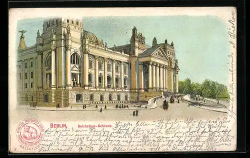Lithographie Berlin-Tiergarten, vor dem Reichstagsgebäude