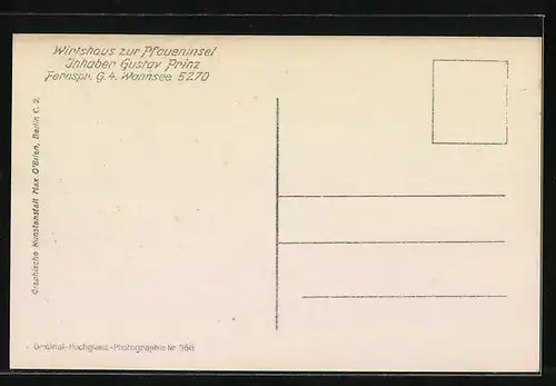 AK Berlin-Wannsee, Gasthaus zur Pfaueninsel, Inh. Gustav Prinz