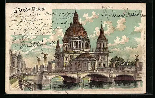 Lithographie Berlin, Dom und Brücke