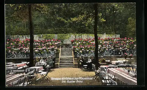 AK Berlin-Wannsee, Gasthaus zur Pfaueninsel, Terrasse