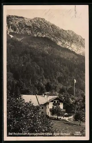 AK Bad Reichenhall, Alpengasthaus Listsee mit Gebirgswand