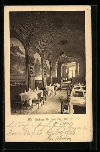 AK Berlin, Weinstuben Kempinski, Blick in den Burgen-Saal