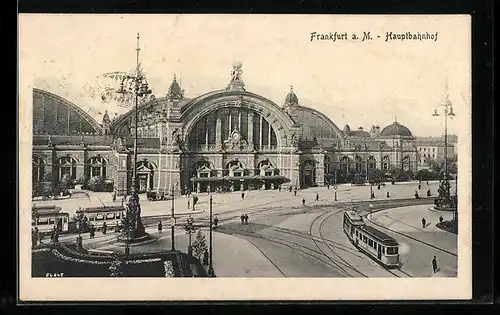 AK Frankfurt a. M., Strassenbahnverkehr vor dem Hauptbahnhof