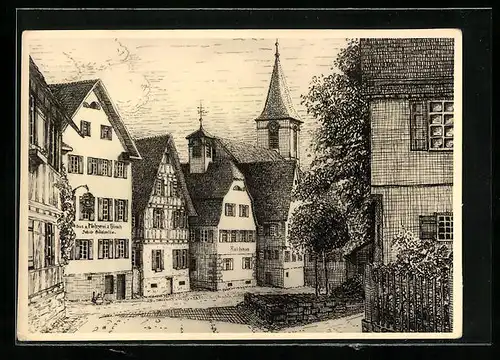 Künstler-AK Deckenpfronn /Württ, Ortspartie mit Gasthaus & Metzgerei Zum Hirsch