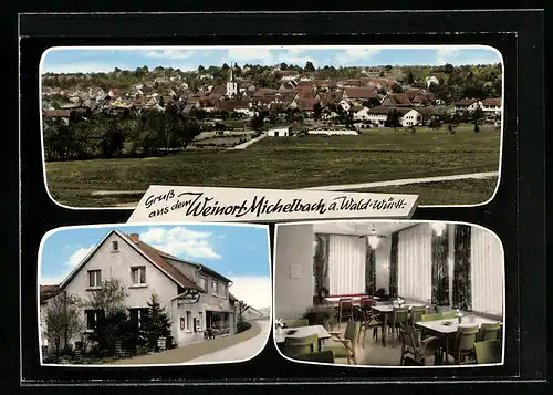AK Michelbach a. Wald /Württ., Ortsansicht und Gasthaus z. Siedlerstube