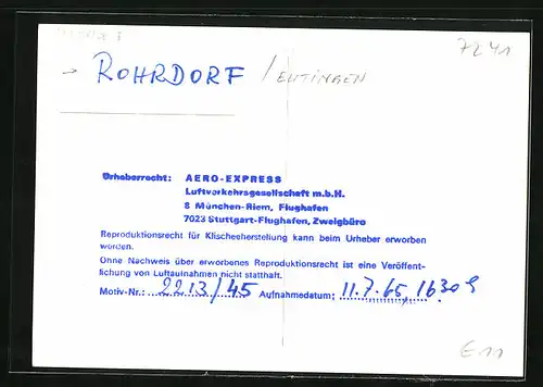 AK Rohrdorf /Eutingen, Totalansicht vom Flugzeug aus