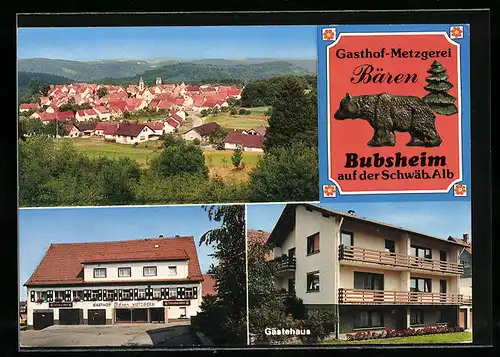 AK Bubsheim /Schwäb. Alb, Ortsansicht und Gasthof-Metzgerei Bären mit Gästehaus
