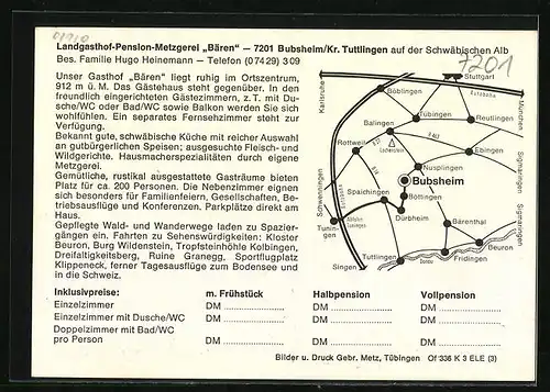 AK Bubsheim /Schwäb. Alb, Ortsansicht und Gasthof-Metzgerei Bären mit Gästehaus