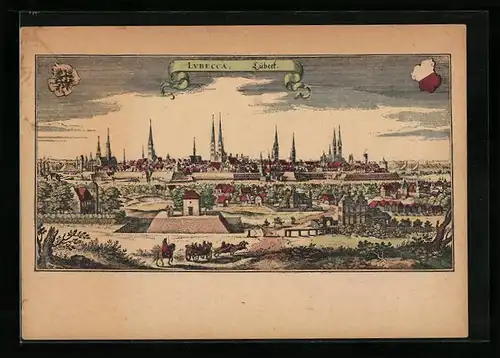 Künstler-AK Lübeck, Gesamtansicht aus dem Jahre 1653