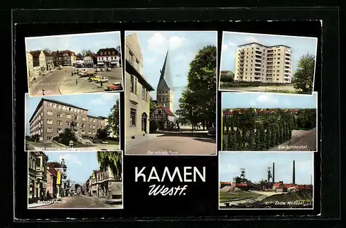 AK Kamen / Westf., Bahnhofstrasse, Markt, Zeche Monopol