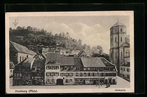 AK Homburg / Pfalz, Marktplatz mit Restaurant Bismarck
