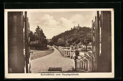 AK Wernigerode a. H., Erholungsheim Küsters Camp, Schlossblick vom Hauptgebäude aus gesehen