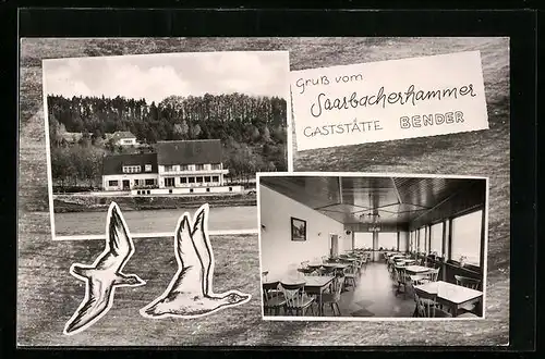 AK Saarbacherhammer / Pfalz, Gasthaus Bender, Aussen- und Innenansicht, Bes. Vinzenz Bender