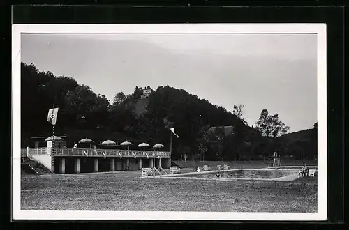 AK Sulz a. Neckar, Freibad mit Café, flagge