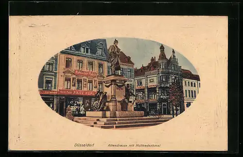 AK Düsseldorf, Alleestrasse mit Moltkedenkmal