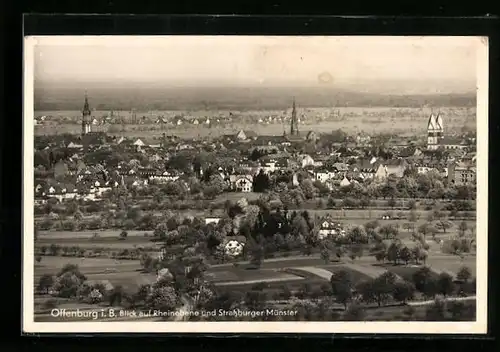 AK Offenburg i. B., Blick auf Rheinebene und Strassburger Münster