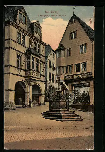 AK Bernkastel, Marktplatz mit Brunnen