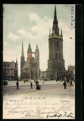 AK Halle a. S., Marktplatz mit Kirche