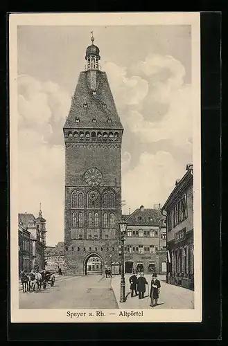 AK Speyer a. Rh., Altpörtel mit Turm und Passanten