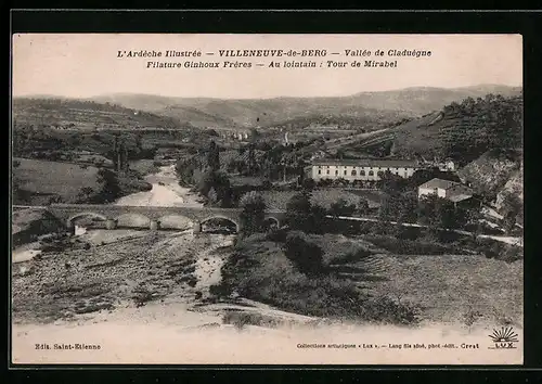 AK Villeneuve-de-Berg, Vallée de Claduègne, Filature Ginhoux Frères