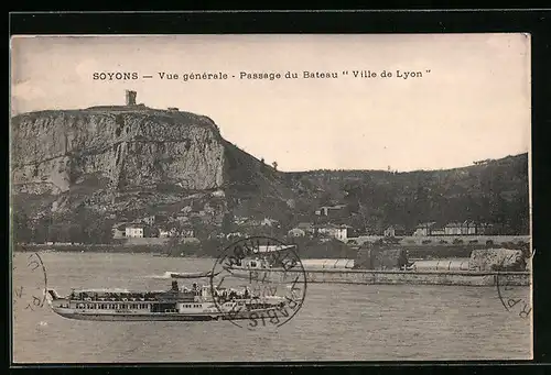 AK Soyons, Vue générale, Passage du Bateau Ville de Lyon