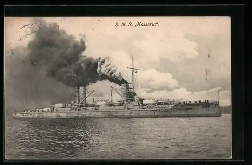 AK S.M.S. Kaiserin, das Kriegsschiff in voller Fahrt