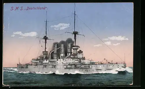 AK S.M.S. Deutschland in voller Fahrt auf hoher See, Kriegsschiff
