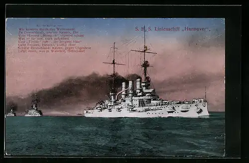 AK S.M.S. Linienschiff Hannover, das Kriegsschiff fährt im Verband