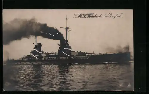 AK S.M.S. Friedrich der Grosse, das Kriegsschiff in voller Fahrt