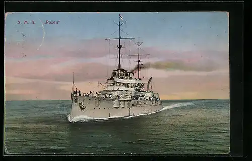 AK S.M.S. Posen, das Kriegsschiff auf See gesehen