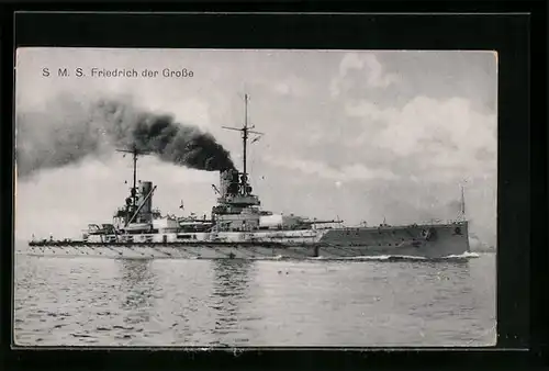 AK S.M.S. Friedrich der Grosse, das Kriegsschiff in voller Fahrt